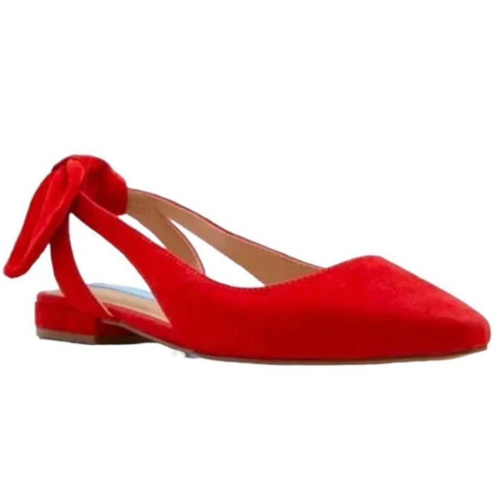 Draper James Harriet Bow Slingback Suede Flats Red Women’s Size 8 Shoes Leather